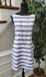 Beach Lunch Lounge Womens White & Blue Linen Sleeveless Knee Length Dress Size S