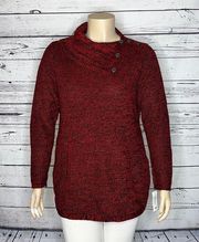 Style & Co Plus NWT Size 2X Red & Black Cowl Turtleneck Tunic Sweater Top