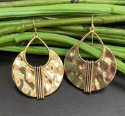 AllenCOCO Boho Ethnic Handcrafted Hammered Gold plated Crescent Dangle Earrings