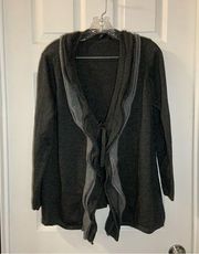 Daisy Fuentes Grey Knit Ruffle Accent Cardigan size L