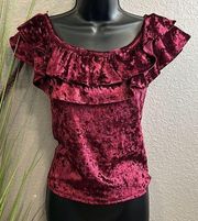 AGACI maroon velvet on off shoulder top size juniors medium