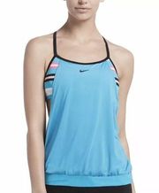 NIKE Womens Sport Stripe 2 In 1 Tankini Swim Top size Small Blue NWT