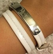 DIOR Leather Wrap Bracelet Silver Tone Metal Name Plate Imprinted Dior Beauty