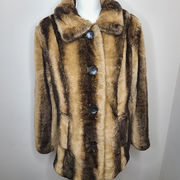 ANTHROPOLOGIE‎ Mac & Jac Faux Fur Button Up Coat Brown and Tan Size X-Large