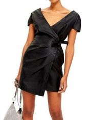 NEW Topshop Faux Leather Black Wrap Mini Dress - 8