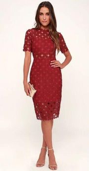Lulus Burgundy Crochet Laced Bodycon Midi Dress Size S/ Party/ Cocktail/Formal