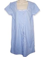 Women's Pearl Snap Polka Dot House Dress Duster Blue & White Size Small