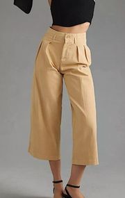 Anthropologie Maeve Remi Wide Leg Cropped Pleated Chino Pants Khaki Tan 6