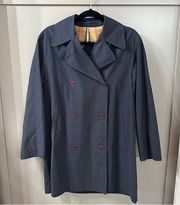 Vintage Burberry Trench Coat Burberrys’ Navy Blue Trench Coat Button Up Size XS