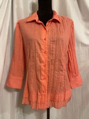 Christopher & Banks Peach Pink V-neck Button Down 3/4 Sleeve Blouse Size Large