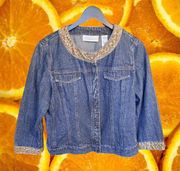 First Issue‎ Liz Claiborne Denim Jacket with Jeweled Collar Size Large