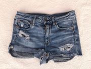 American Eagle Distressed Whiskered High Waisted Cut Off Raw Hem Denim Shorts