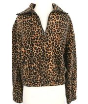 BP Quarter Zip Leopard Animal Print Fleece Pullover Brown Black Size XS NWT