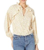 BISHOP + YOUNG Blouse Size Small NWT Celestial Ruffle Top Tradewind Print Yellow