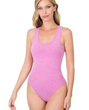 Zenana Premium Scoop Neck Racerback Tank Top Bodysuit Pink Purple Size Small