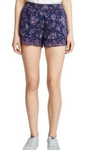 Joie Ciri Floral Printed Silk Shorts In Dark Navy Size Medium