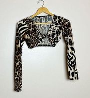 Leopard Boutique Knotted Bust Crop Top Size S NWT