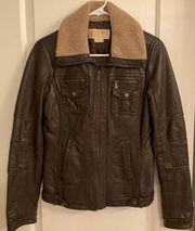 Women’s Leather Moto Jacket Brown Small