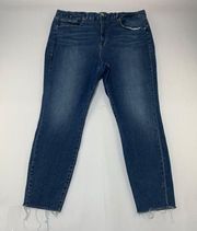 Good American Dark Wash Distressed Denim Good Waist Crop Jeans 22