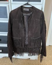 Suede Fringe Jacket in Brown