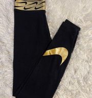 Nike New black  leggings with gold shine logo XS