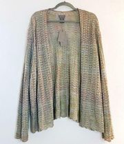 Sigrid Olsen Cardigan Multicolored Knit Open Front Sweater Sz 3X NWT Lightweight