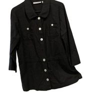 Vintage Sag Harbor Black Linen 3/4 Sleeve Button Up Casual Utility Cinched Top