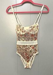 Victoria's Secret Colorful Floral Lace Sheer Open-back Wired Coquette Teddy