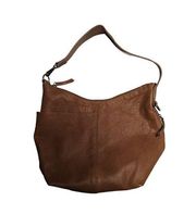 Lucky Brand Mia Cognac Brown Leather Top Zip Slouchy Hobo Shoulder Bag