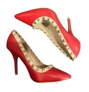 Wild Diva Lounge Red Pointed Toe Stiletto Heel Studded Details Pumps Size 8