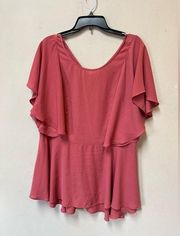 City Chic Womens Mauve Pink Flutter Sleeve Baby Doll Chiffon Blouse M 18