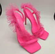 barbie pink heels square toe tulle ruffle size 8.5