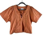 Evereve Orange Short Sleeve Cropped V-Neck Pullover Boho Trendy Blouse Size L
