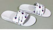 White Blue Logo Graphic Slip-On Summer Slippers Slides Flip-Flops Sandals Shoes Size 8 🤍💙