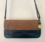 Vintage 90s  Crocodile Textured Leather Handbag Crossbody Strap Two-Tone