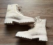 BA&SH x SOMETHING NAVY Comy Leather Suede Lugged Combat Boots in Off White Sz 9