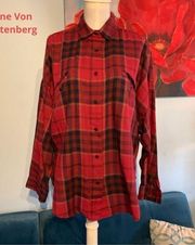 VTG 80s Vintage Diane Von Furstenberg Plaid Flannel Button Down Shirt Size 12 L