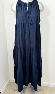 J. Crew Tiered Maxi Beach Dress Size Large Crinkle Cotton Navy