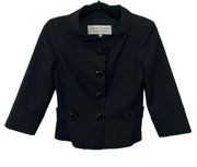 Trina Turk Black Cropped Buttoned Jackie-O Jacket Fitted Blazer size 2