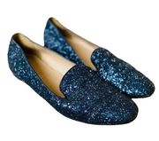 J. Crew Darby Blue Glitter Loafers Women's Shoes no Flaws sz. 8