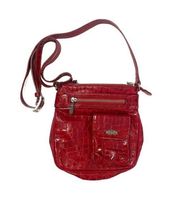 BRIGHTON Cross Body Purse in Croc Embossed Red Patent Leather