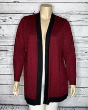 Susan Graver Size XL Red & Black Open Front Melange Sweater Cardigan