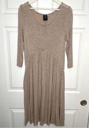 Agnes & Dora Muse Midi Striped Dress * Black / Tan * Medium