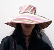 NWT  Huge Striped Multicolor Sun Hat Size Medium