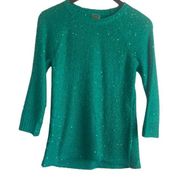 Anne Klein Top Women S Green Crew Neck 3/4 Sleeve Squence Details Pullover