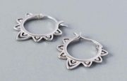 925 Silver Plated Hollow Flower Hoop Earrings for Women