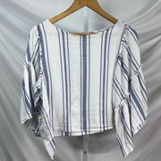 ROMEO & Juliet Couture Stripe and Ruffle Sleeve Crop Top, sz M (A-5)