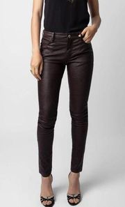 Zadig and Voltaire Leather Jeans Phlame Cuir Raw Hem Size 38