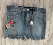 NWT Express Denim Floral Embroidered Mini Skirt Cut Off