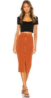 Privacy Please Kayleigh Pull-On Midi Skirt In Rust Metallic NWT